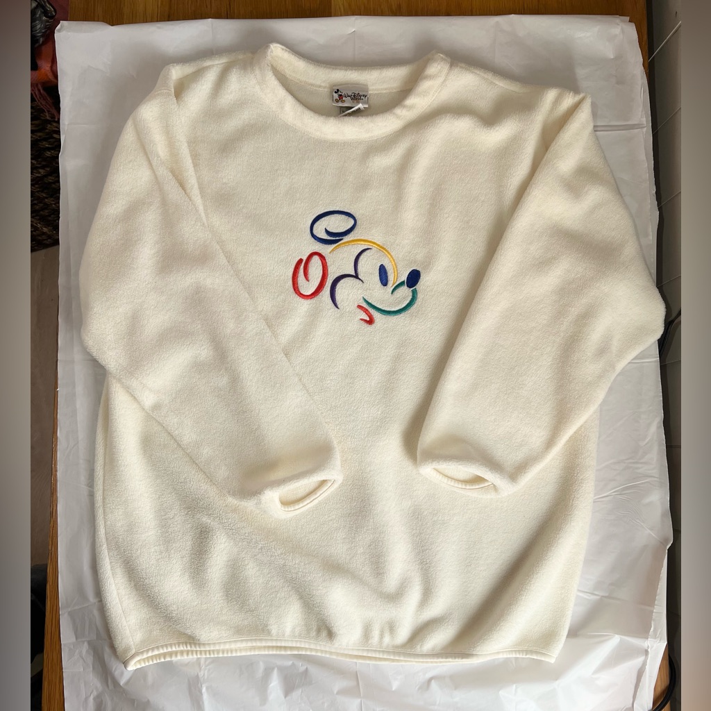 Walt Disney World Fleece Pullover Top Size L Cream With Multicolored Mickey